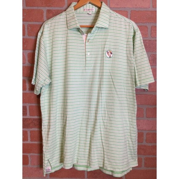 Peter Millar Men's Striped Golf Polo Shirt Summer Short Sleeve Green Size Large - Picture 1 of 6